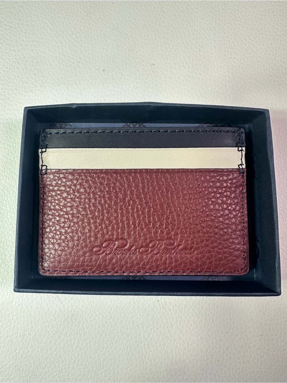 NEW Men’s Brooks Brothers Navy Blue Textured Leather Card Case/Wallet